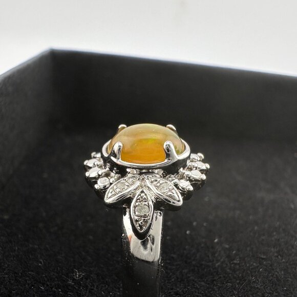 Natural Cabochon Australian Opal Ring  with Small Diamond Size 7 - Picture 15 of 16